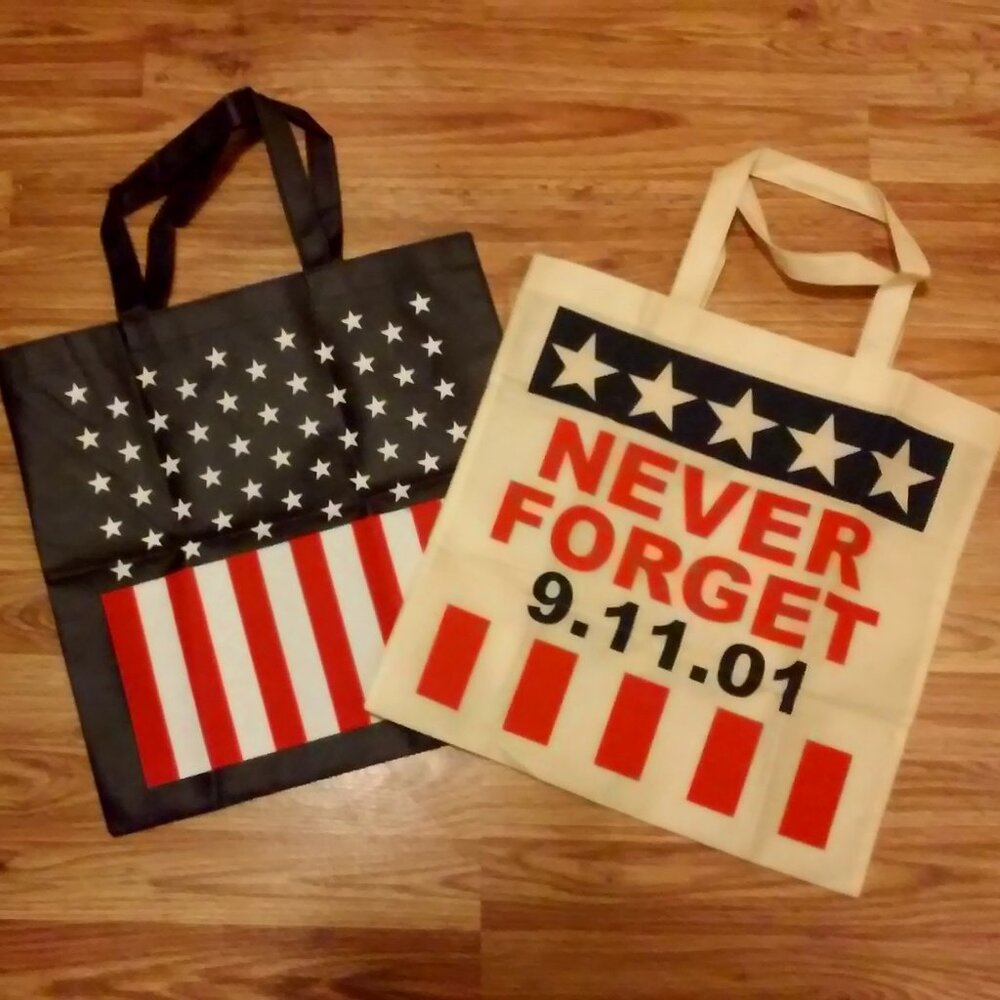 2 Cloth Tote Bags Both 15" x 15 1/2" Red White And Blue Stars & Stripes New